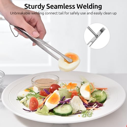U-Taste 8in Kitchen Plating Tweezer: 18/8 Stainless Steel Food-Grade Metal Food Tong, Seamless-Welding, Sturdy and Flexible with Non-slip Tips for Serving, Decorating, Cooking, Baking (Round Tip) - size: 8in (round tip)