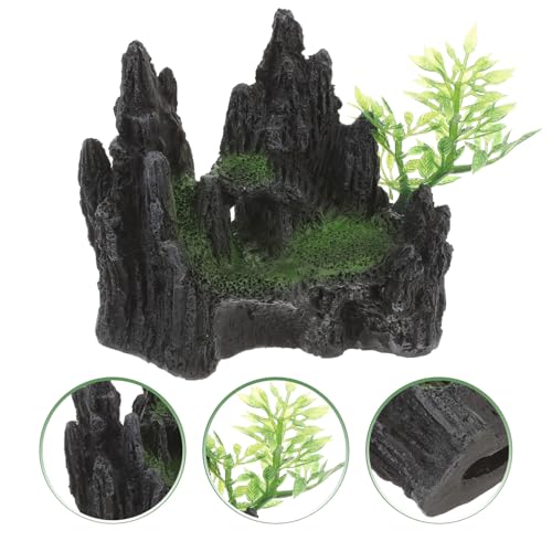SHINEOFI Resin Aquarium Mountain Ornament Hiding Cave, Small Fish Tank Decoration for Shrimp and Reptile Shelter, Natural-Look Aquatic Landscape Accessory