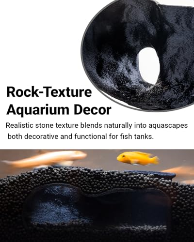 Dual-Entrance Rock-Texture Cave – Fish Tank Decor & Aquarium Cave with 2 Tunnels, Pleco Cave 6×3.4×2.3in