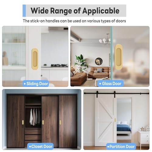 2 Pack Self Stick Sliding Door Handles, Aluminum Alloy 4 Inch Self Adhesive Cabinet Knobs for Push-Pull Glass Barn Doors, Closets, Wardrobes, Windows (2, Champagne) - color: Champagne