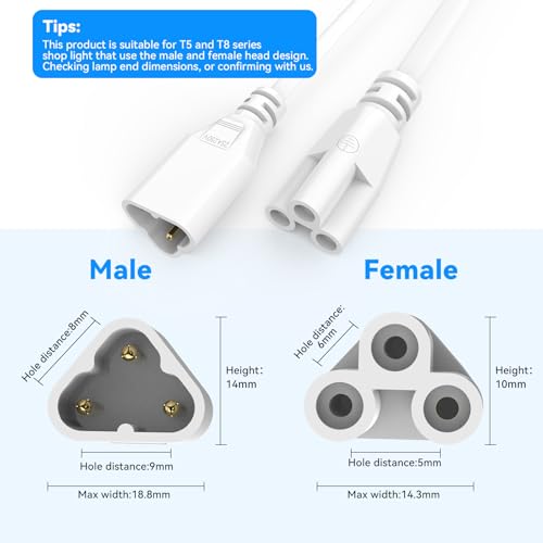 SHOPLED 6FT Male-to-Female Extension Connection Cords for T5 T8 LED Shop Lights, 1.8 Meter Connecting Wire Linkable Integrated Tube Ceiling Lights (4-Packs) - style: 6FT M/F Connection Wire