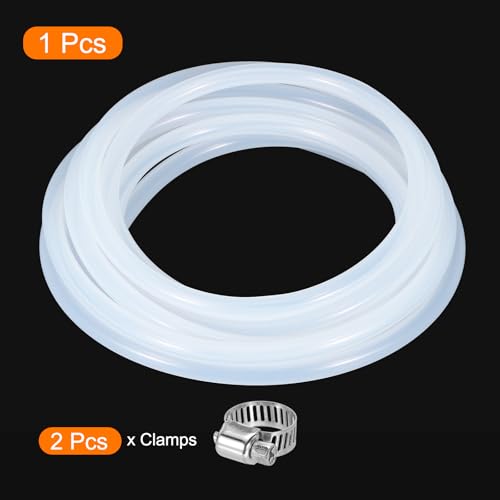 MECCANIXITY 20ft Clear Silicone Rubber Tubing 5/16" ID 1/2" OD Plastic Tube Flexible Air Hose for Brewing, Wine Making, Pump Siphon, 8mm x 12mm, with 2pcs Clamps - size: 5/16" x 1/2"