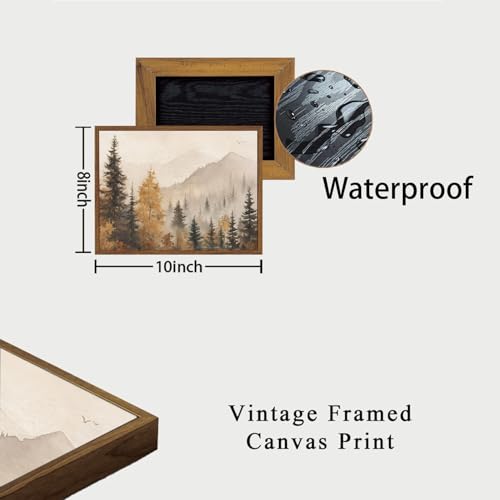 OIQArtOIQ Vintage Framed Wall Art Autumn Mountain Landscape Canvas Art Prints Fall Forest Rustic Farmhouse Pictures Wall Decor Modern Cottagecore Paintings Artwork For Bedroom Bathroom Living Room - color: Fall Trees, size: 8x10 in