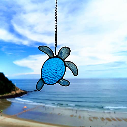 Sea Turtle Decor Stained Glass Window Hangings,Sea Turtle Sun Catcher Wall Art Window Decor for Bathroom Living Room Beach Theme Sea Life Birthday Gift for Women - color: B