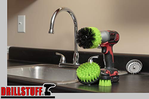 Kitchen Cleaning Supplies - Drill Brush Set with Extension - Counter Scrubbing Brushes, Stove Cleaning Tools - Oven Spot Cleaning Tool - Home Sink Scrubbing Brush Set - Cast Iron Pot Cleaning Brushes - color: Lime Green