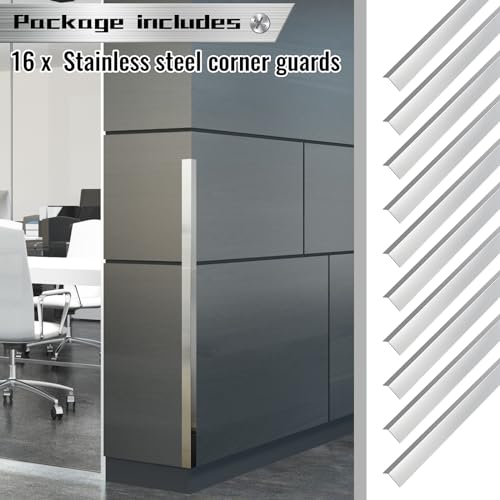 Therwen 4 Sets of 16 Pieces，per Set 2 x 2 x 48 Inch Stainless Steel Corner Guards Corner Protector Metal Wall Corner Guard Wall Protection - size: 2 x 2 x 48 Inch