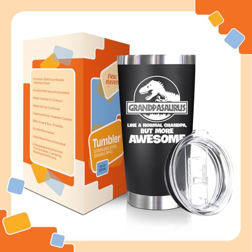 NewEleven Fathers Day Gift For Grandpa From Granddaughter, Grandson - Gift Ideas For Grandfather, New Grampa, Promoted To Grandfather, Grandchildren, Grandkid - 20 Oz Tumbler - color: Grandpa black