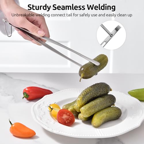 U-Taste 10in Kitchen Cooking Tweezer: 18/8 Stainless Steel Food-Grade Metal Food Tong, Seamless-Welding, Sturdy, Flexible and Non-Slip for Pasta Salad Serving, Grilling, Frying, Baking (Round Tip)