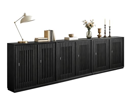 LKTART Mid Century Modern Entryway Cabinet, Narrow Sideboard Buffet Storage Cabinet with Arched Doors,TV Media Console Cabinet for Living Room,Kitchen,Home Bar,3 Pieces - color: B- Black, size: 3 Pieces
