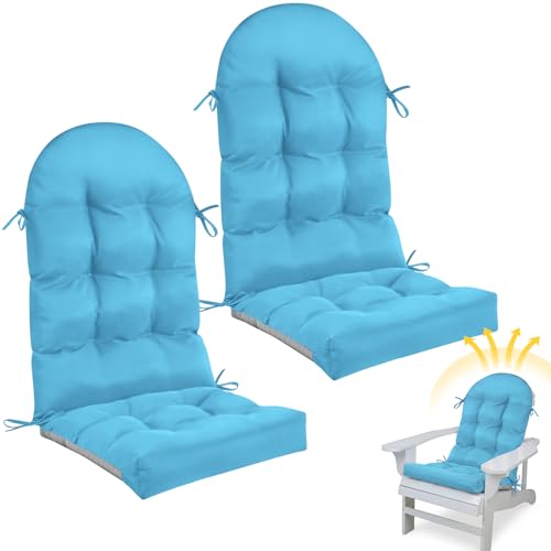 Geelin 2 Pcs Outdoor Patio Chair Cushion Thick High Back Adirondack Chair Cushion Tufted Weather & Fade Resistant Anti-Slip Outside Rocking Chairs Pads with Ties, 44 x 19 x 4 Inch (Light Blue) - color: Light Blue