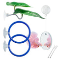 Betta Fish Toy Set: Betta Training Floating Mirror, Training/Feeding Ring, Spoon, and Resting Leaf. Promotes Exercise. Betta Toys, Resting & Feeding Kit.