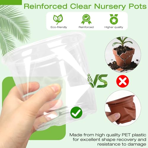 4 Inch Clear Nursery Pots with Drainage Trays, 15 Pack Plastic Pots for Plants, Clear Pot for Seed Starting, Transplanting, Succulents, and Indoor Gardening (4 inch) - size: 4 inch