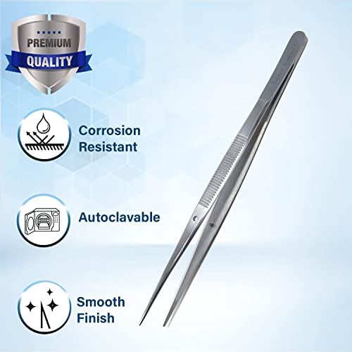 Lab Tweezers High Precision Forceps, 6" (15.2 cm), Fine Strong Point tweezers, Stainless Steel (6" Straight) - size: 6" Straight