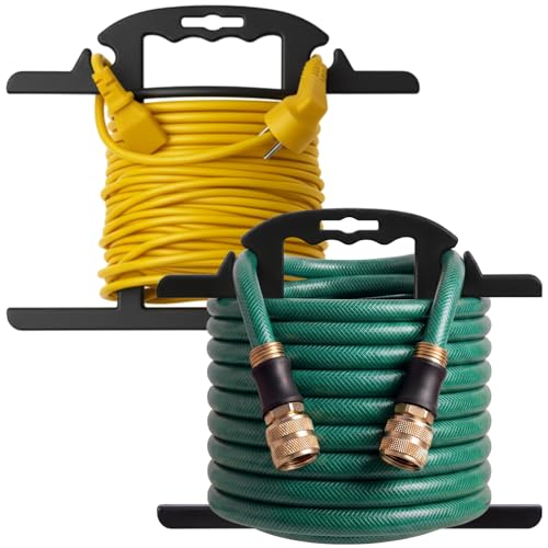 Ripeng 2 Pcs Heavy Duty Extension Cord and Hose Reel with Carrying Handle, Durable ABS H-shape Design Fits 100ft Cord Cable or Water Hose, 50ft Soaker Tube Management (Black) - color: Black