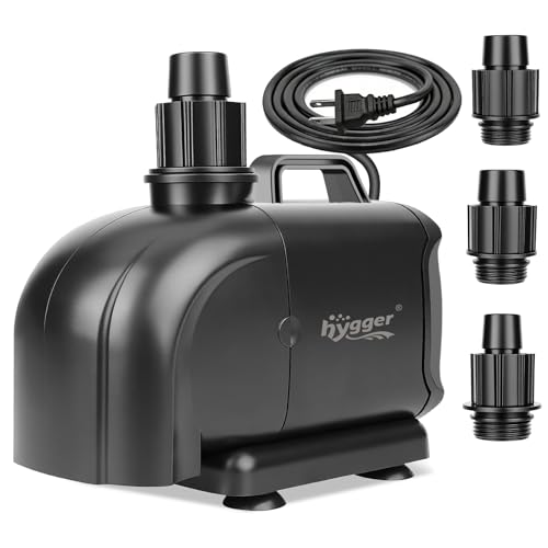 hygger 2-in-11850GPH Submersible Pump 135W, Side and Bottom Suction Fountain Water Pump with 16.4ft High Lift,Water Change with 4 Interchangeable Nozzles for Aquarium, Fish Tank, Hydroponics,Pond - size: 135W-16.4FT