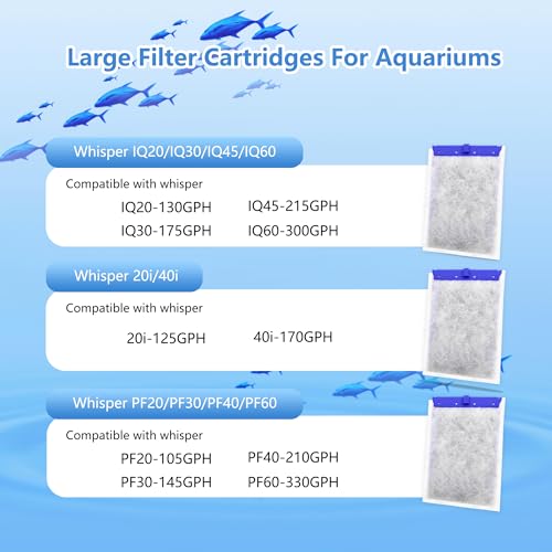 60 Pack Large Aquarium Filter Cartridges Compatible with Whisper Bag Filter Fits Models 20i, 40i/IQ20, 30, 45, 60/PF20, 30, 40, 60
