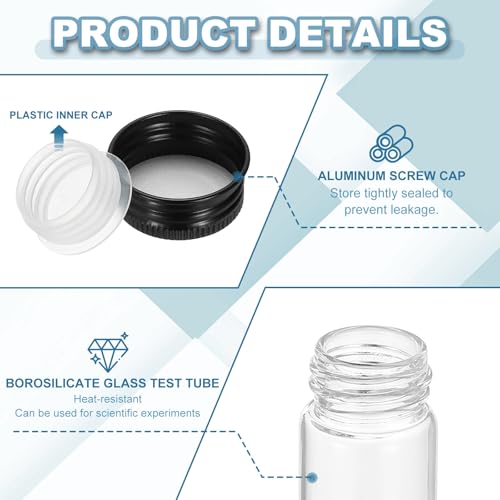 PATIKIL 80ml Test Tubes with Caps, 24Pcs 30x150mm Glass Clear Flat Bottom Test Tube Containers with Plastic Cap for Bead Party Candy Bath Salt Storage Scientific Experiment Plant(Black) - color: Black, size: 30x150mm