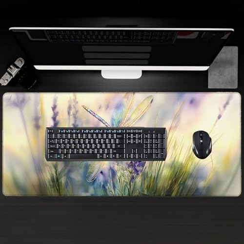 Dragonfly Large Gaming Desk Mat,Rubber Non-Slip Cute Watercolor-Inspired Mouse Pad,31.5x11.8x0.12in Extended Nature Mousepad,Game Lover Mice Pads Gifts,Office Home Deskmat Decor - color: Dragonfly