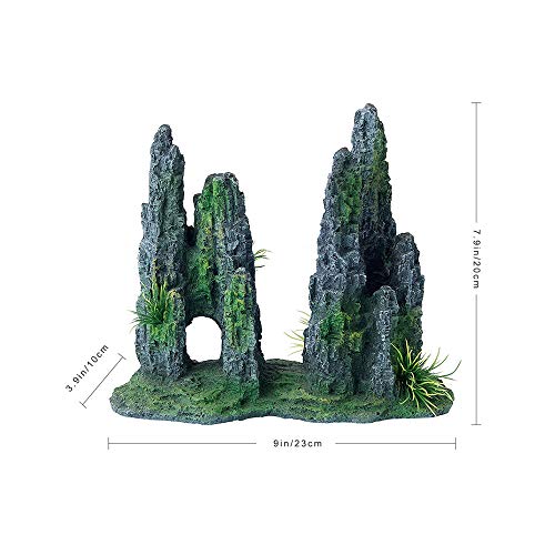 FEDOUR Aquarium Mountain View Stone Ornament Tree Rock Cave Landscape, Large Aquarium Ornament Rock Artificial Fish Tank Decoration