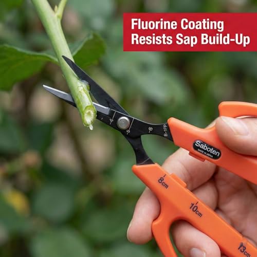 Saboten Fluorine Coated Straight Blade Trimming Scissors Orange PT-1 160mm Precision Gardening Bonsai and Floral Shears Made in Japan - color: Orange, size: Non-Stick Straight Blade