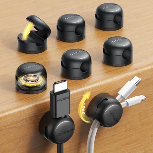 8 Pack JOYROOM Magnetic Cable Clips Organizer [Cord 360° Rotatable] Wire Keeper Holder with Strong Adhesive, Nightstand Desk Cable Management Phone Charger Holder for Car Wall Home Office Accessories