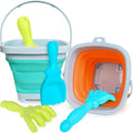 GKDOMS Kids Beach Toys Set with Collapsible Bucket, Sand Rake and Shovel, Turquoise and Orange, Ages 2-6, 2pack Travel Toys (Two Mix) - color: Two Mix