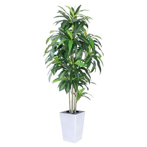 Artificial Dracaena Tree with White Tall Planter, 7ft Tall Potted Artificial Dracaena Silk Plant, Fake Yucca Tree Plant, Home Office Floor Room Decor Plants Indoor Outdoor, Housewarming Gift - color: Dracaena Plant 7ft
