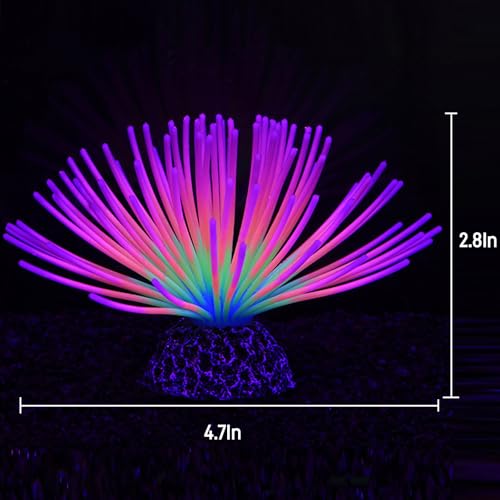 Glowing Sea Urchin Aquarium Decor - Fluorescent Rainbow Ornament with Weighted Base for Fish Tank, Safe Soft Silicone, Freshwater & Saltwater, Vibrant Glow Under Blue Light (Colorful) - color: Colorful