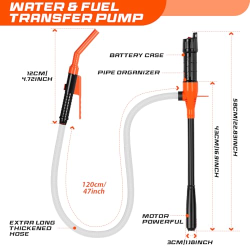 Electric Fuel Transfer Pump Siphon Pump for Gas, Fuel, Diesel, Water Transfer 2.4 GPM Flow Oil Extractor -Easy to Use Hand Fuel Pump, Multi-Use Siphon Fuel Transfer Pump（Deep Orange） - size: 1 Pack of Deep Orange