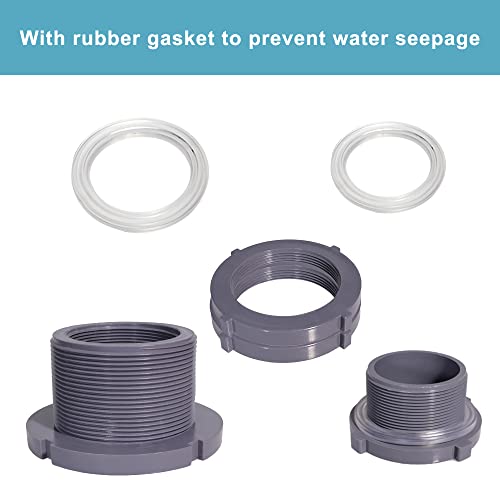 Ququyi 2.5 Inch PVC Bulkhead Water Tank Connector Adapter Fitting with Plugs Thru-Bulk Pipe Fitting for Rain Barrels, Aquariums, Ponds(Set of 1) - size: 2.5"-1pcs
