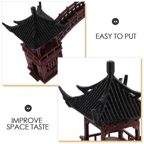 Ipetboom Fairy Garden Pavilion Figurine: Mini Pagoda with Bridge Statue Miniature Zen Garden Accessories for Micro Landscape Aquarium Dollhouse Decor