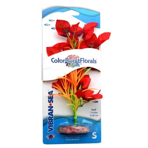 Color Burst Florals Vibran-Sea Aquarium Plant, Small Willow Leaf 7-8 inches, Red and Yellow