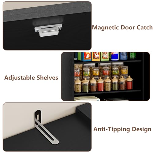 BORNOON Pantry Organizers and Storage Cabinet, 67.7” Barn Door White Kitchen Cabinet with Drawers and Adjustable Shelf, Tall Pantry for Kitchen, Dining Room, Living Room - color: Black, size: Single Drawer