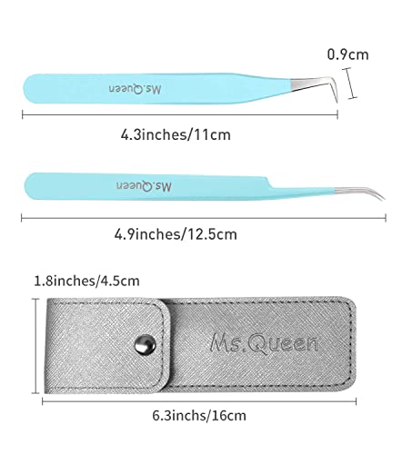 Ms.Queen Eyelash Extension Tweezers Set - Fiber Tip Isolation & 90 Degree Mega Volume Tweezers, Blue - style: 2Pcs Tweezers Set A