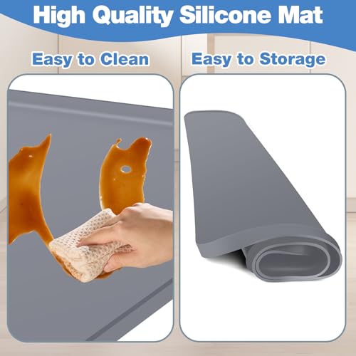 ToLanbbt Mini Fridge Silicone Mat with 4 Base Raisers - 20" x 20" x 0.6" Mini Fridge Drip Tray Under Refrigerator Mat Carpet Floor Protector Leak-Resistant Portable AC Pan for Washing Machine, Gray - color: Gray (With 4 Base Raisers), size: 20"x20"x0.6"