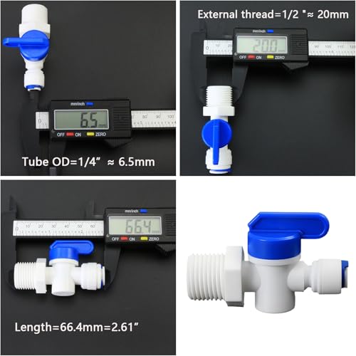 1/2"M to 1/4" Tube Push-Fit Ball Valve, 3 Pcs | Quick-connect adapter switch for RO reverse osmosis water filter systems, beverage dispensers & water purifiers. - size: 1/2"MPT to 1/4" QC Ball Valve