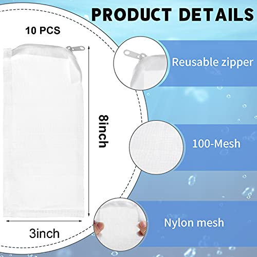 Tegeme 10 Pieces Small Aquarium Filter Media Bags with Zipper 3 x 8 Inch 150 Micrometre Fine Mesh Filter Media Bags for Fish Tank Activated Carbon Charcoal Fresh or Saltwater Tanks