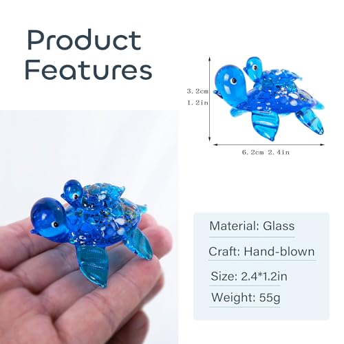HDCRYSTALGIFTS 2.5'' Blown Glass Sea Turtle Figurines Collectible Gift for Mom Women, Handmade Glass Sea Animals Collection for Home Shelf Decor, Dollhouse Miniatures - color: Sea Turtle
