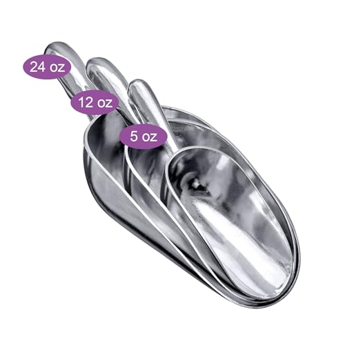Amazing Abby - Elsa - Aluminum Ice Scoops (3-Piece Set), Cast Aluminum Utility Scoops, 5/12/24-Ounce Capacity, Food-Grade, Good for Home and Commercial Use, NOT Dishwasher-Safe, Hand-Wash Recommended