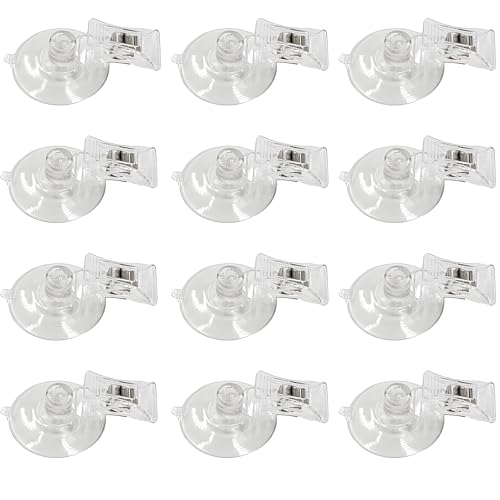 LJY 12 Pieces 45mm Suction Cup Clip Advertising Pop Display Business Cards Holder Stand Clear Clamps for Fridge Shower Aquarium