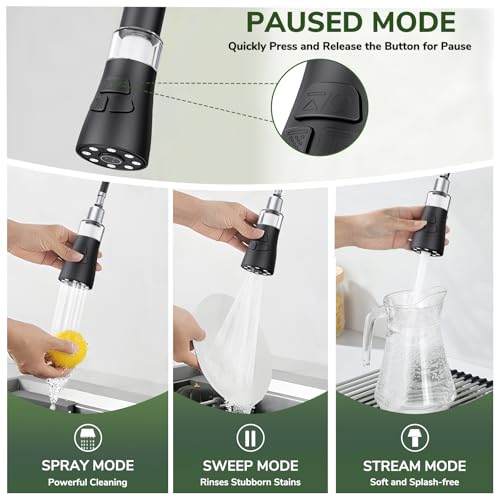Kitchen Faucet with Pull Down Sprayer, Hurran Matte Black Water Filter Faucets, High Arc Single Handle Kitchen Sink Faucet 1 or 3 Hole, Utility Sink Faucets with Deck Plate for Farmhouse Rv Wet Bar - color: Black