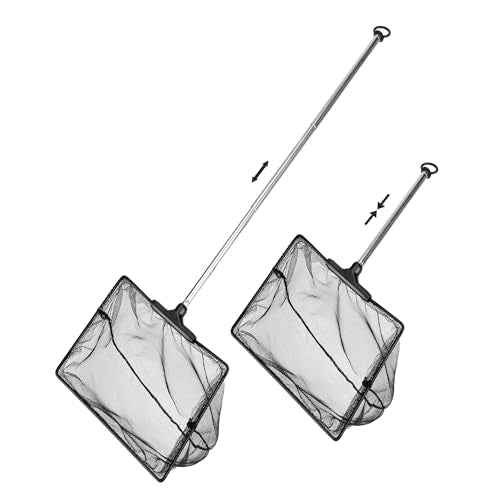 Mogoko Aquarium Fish Net, 10.8" x 16.3" Rectangular Fish Net with 5.5"-16.3" Extendable Telescopic Plastic Handle, Fine Mesh Nylon Fish Tank Accessory - size: 4 inch