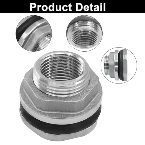 Murtenze 1/2" Bulkhead Water Tank Connector, Stainless Steel Water Tank Fitting Thru-bulk Adapter, Water Pipe Connector for Rain Barrels/Aquariums/Water Tanks - size: 0.5 Inch