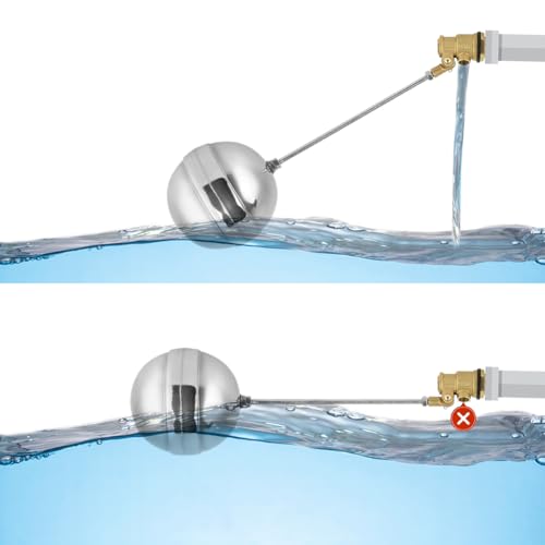 Stainless Steel Float Ball Valves, Water Tank Float Valve Floating Ball Valve Fittings Automatic Water Level Flow Control Sensor Switch Hydraulics for Aquarium Pond Tower DN15 1/2 Inch Male Thread