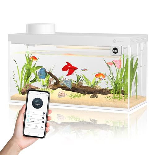 Smart Fish Tank Aquarium Kit with APP Control and Auto Feeder -1.5 Gal Fish Tank Multi-Layer Filtration System Silent Pump & UHD Glass -16 Million DIY Colors Includes Mini Magnetic Scrubber Scraper - size: 1.5Gal