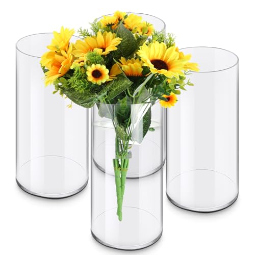 Qunclay 4 Pcs Acrylic Flower Vase Plastic Cylinder Vase for Centerpiece Decorative Clear Acrylic Cylinder Containers Break Resistant Round for Home Party Table Deco(5 x 10 Inch) - size: 5 x 10 Inch