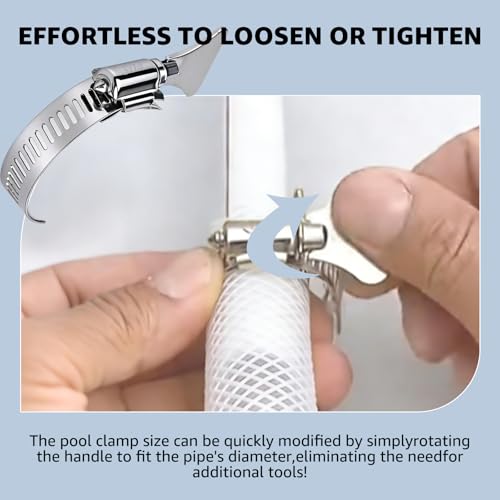 6-Pack Metallic Hose Clamps Pool Clamps 1-1/4 Inch Stainless Steel Adjustable Thumb Screw Metallic Clamps Fits For Filter Pump Hose Joints PVC Tubing Fixing