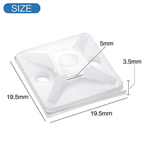 XHF 100 PCS 3/4" White Self Adhesive Cable Zip Tie Mounts Wire Cable Clips Holders Management Anchors Organizer Holders Squares(HS-101S) - color: White, size: 3/4"-100pcs