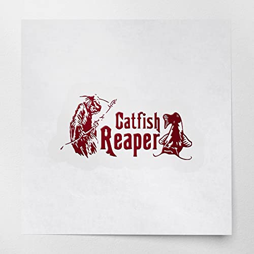 2 Pcs - Decal Stickers Of Catfish Reaper Fishing #2 (Burgundy) Premium Waterproof Vinyl Decal Stickers For Laptop Phone Accessory Helmet Car Window Mug Tuber Cup Door Wall Decoration ANDstic570832REAA - color: Burgundy, size: 6.8'' x 3.3''