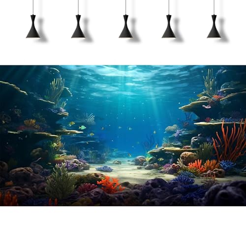 Ocean Floor Fish Tank Background Under The Sea Coral Reef Aquarium Background Underwater Aquatic Plants Sunray Terrarium Backgrounds Deep Sea Rock Tropical Aquarium Fish Tank Backgrounds 36x18in - color: Orange Blue, size: 36(W)x18(H)inches/ 90(W)*45cm(H)